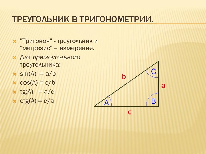 Cos sin треугольника. Sin в треугольнике. Sin в прямоугольном треугольнике. Sin угла в прямоугольном треугольнике. CTG В прямоугольном треугольнике.