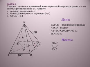 Найдите объём правильной четырёхугольной пирамиды, …